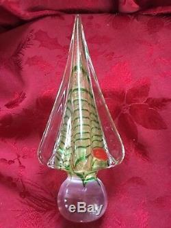 FLAWLESS Exquisite MURANO Italy Art Glass CHRISTMAS TREE Gold Green In Clear