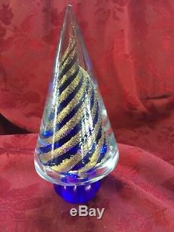 FLAWLESS Exquisite MURANO Italy Glass Cone CHRISTMAS TREE Blue Gold SWIRLS