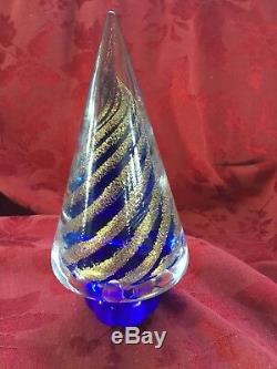 FLAWLESS Exquisite MURANO Italy Glass Cone CHRISTMAS TREE Blue Gold SWIRLS