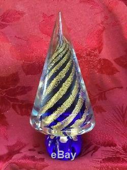 FLAWLESS Exquisite MURANO Italy Glass Cone CHRISTMAS TREE Blue Gold SWIRLS