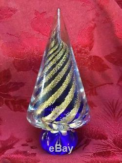 FLAWLESS Exquisite MURANO Italy Glass Cone CHRISTMAS TREE Blue Gold SWIRLS