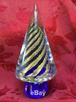 FLAWLESS Exquisite MURANO Italy Glass Cone CHRISTMAS TREE Blue Gold SWIRLS