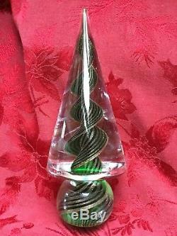 FLAWLESS Exquisite MURANO Italy Glass Cone CHRISTMAS TREE Green Gold SWIRLS