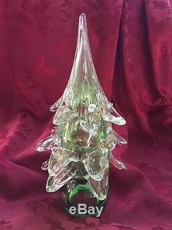 FLAWLESS Stunning MURANO Italy Art Glass Green Gold CHRISTMAS TREE Clear Encased