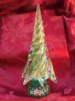 FLAWLESS Stunning MURANO Italy One Tier Green Gold Art Crystal CHRISTMAS TREE