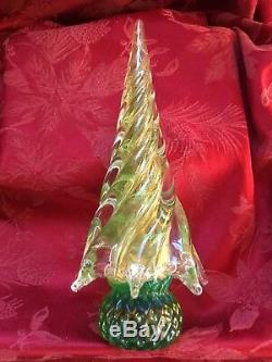FLAWLESS Stunning MURANO Italy One Tier Green Gold Art Crystal CHRISTMAS TREE