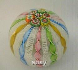 FRATELLI TOSO Murano Glass Zanfirico Ribbon Millefiori CROWN Paperweight Pastel