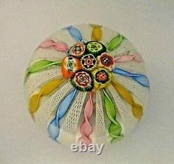 FRATELLI TOSO Murano Glass Zanfirico Ribbon Millefiori CROWN Paperweight Pastel