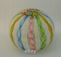 FRATELLI TOSO Murano Glass Zanfirico Ribbon Millefiori CROWN Paperweight Pastel