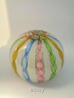 FRATELLI TOSO Murano Glass Zanfirico Ribbon Millefiori CROWN Paperweight Pastel