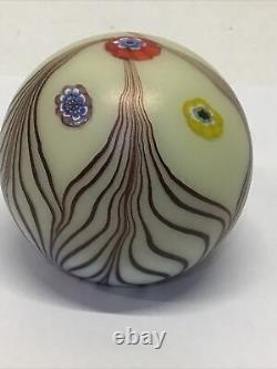 Ferro Murano Signed Hand Blown Glass Pulled Feather Paperweight 3 x 2.5 tall