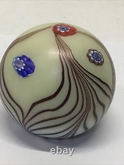 Ferro Murano Signed Hand Blown Glass Pulled Feather Paperweight 3 x 2.5 tall