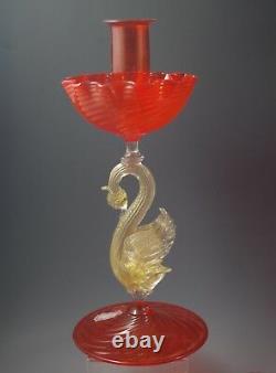Ferro Murano Venetian Art Glass Console Bowl+2 Candlesticks Set Orig Label Vtg