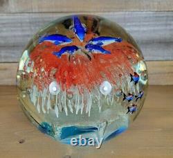 Fish Dolphins Faux Aquarium Paperweight Round Art Glass Hand Blown Multicolored