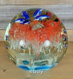 Fish Dolphins Faux Aquarium Paperweight Round Art Glass Hand Blown Multicolored