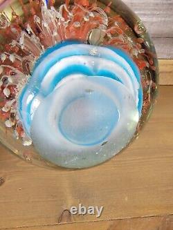 Fish Dolphins Faux Aquarium Paperweight Round Art Glass Hand Blown Multicolored