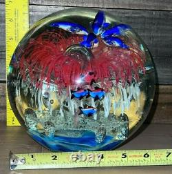 Fish Dolphins Faux Aquarium Paperweight Round Art Glass Hand Blown Multicolored