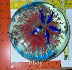 Fish Dolphins Faux Aquarium Paperweight Round Art Glass Hand Blown Multicolored