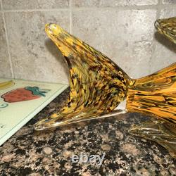 Fish Large Murano Style Hand Blown Art Glass Fish Orange & Black. 11 Long 7H