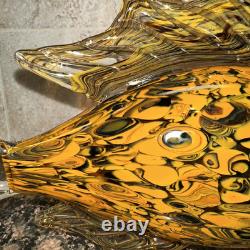 Fish Large Murano Style Hand Blown Art Glass Fish Orange & Black. 11 Long 7H