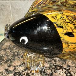 Fish Large Murano Style Hand Blown Art Glass Fish Orange & Black. 11 Long 7H