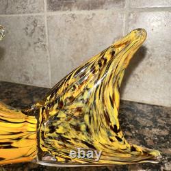Fish Large Murano Style Hand Blown Art Glass Fish Orange & Black. 11 Long 7H