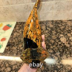 Fish Large Murano Style Hand Blown Art Glass Fish Orange & Black. 11 Long 7H