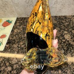 Fish Large Murano Style Hand Blown Art Glass Fish Orange & Black. 11 Long 7H