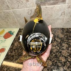 Fish Large Murano Style Hand Blown Art Glass Fish Orange & Black. 11 Long 7H
