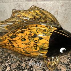 Fish Large Murano Style Hand Blown Art Glass Fish Orange & Black. 11 Long 7H