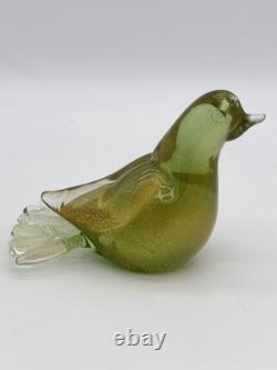 Formia Murano Italy Art Glass Green & Gold Flecked Bird Hand Blown Figurine
