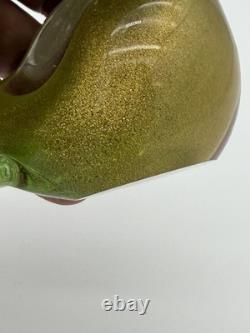 Formia Murano Italy Art Glass Green & Gold Flecked Bird Hand Blown Figurine