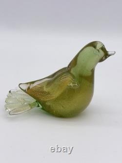 Formia Murano Italy Art Glass Green & Gold Flecked Bird Hand Blown Figurine