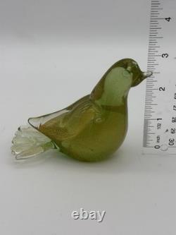 Formia Murano Italy Art Glass Green & Gold Flecked Bird Hand Blown Figurine