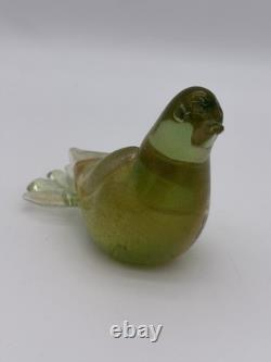 Formia Murano Italy Art Glass Green & Gold Flecked Bird Hand Blown Figurine