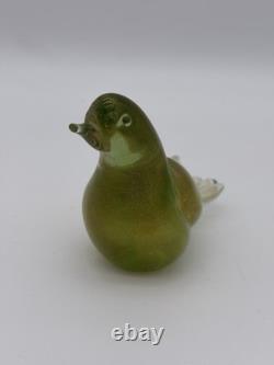 Formia Murano Italy Art Glass Green & Gold Flecked Bird Hand Blown Figurine