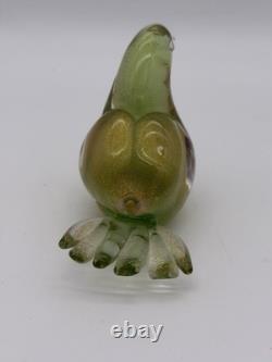 Formia Murano Italy Art Glass Green & Gold Flecked Bird Hand Blown Figurine