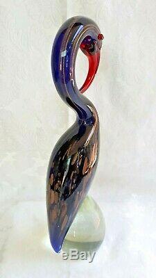 Formia Murano glass Exotic Bird Indigo Adventurine inclusions 33 cm Tall
