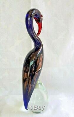 Formia Murano glass Exotic Bird Indigo Adventurine inclusions 33 cm Tall