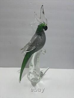 Formia Vetri Di Murano Green White Art Glass Parrot Cockatoo Bird Italy With Tags