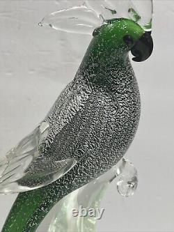 Formia Vetri Di Murano Green White Art Glass Parrot Cockatoo Bird Italy With Tags