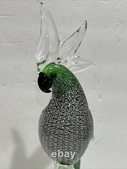 Formia Vetri Di Murano Green White Art Glass Parrot Cockatoo Bird Italy With Tags