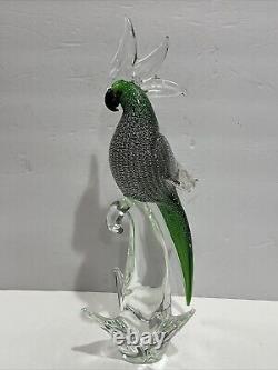 Formia Vetri Di Murano Green White Art Glass Parrot Cockatoo Bird Italy With Tags