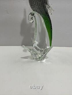 Formia Vetri Di Murano Green White Art Glass Parrot Cockatoo Bird Italy With Tags