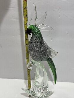 Formia Vetri Di Murano Green White Art Glass Parrot Cockatoo Bird Italy With Tags