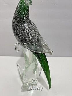 Formia Vetri Di Murano Green White Art Glass Parrot Cockatoo Bird Italy With Tags