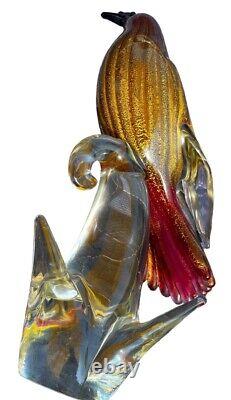 Formia Vetri Di Murano Hand Blown Glass Bird Infused With 24 kt Gold Flecks MCM