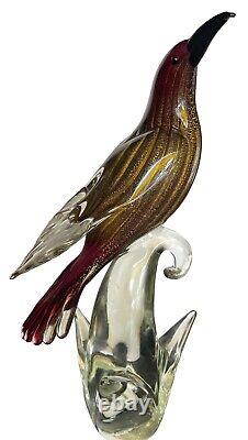 Formia Vetri Di Murano Hand Blown Glass Bird Infused With 24 kt Gold Flecks MCM