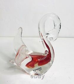 Formia Vetri Di Murano Italy Red Clear Blown Glass Swan Bird Vintage Retro