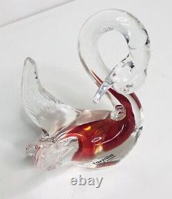 Formia Vetri Di Murano Italy Red Clear Blown Glass Swan Bird Vintage Retro